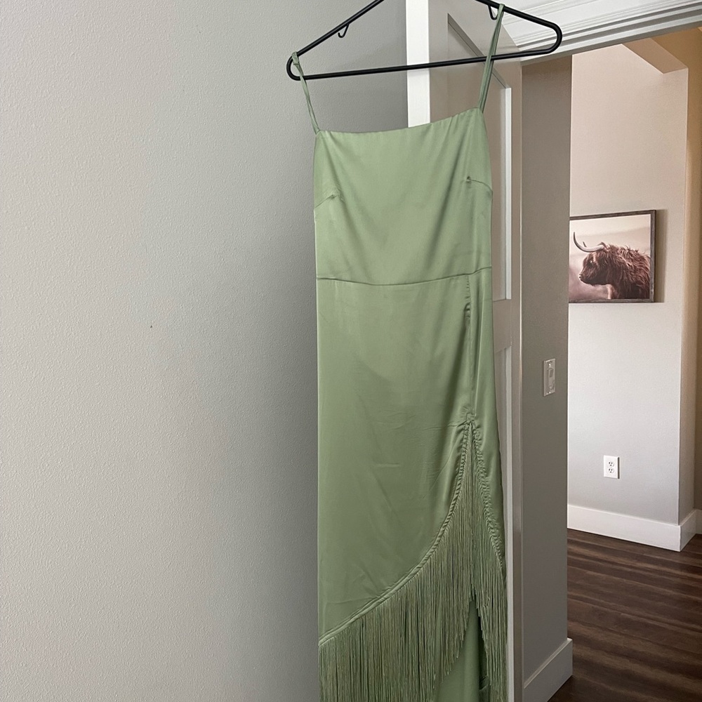 12th Tribe Sage Green Fringe Dress